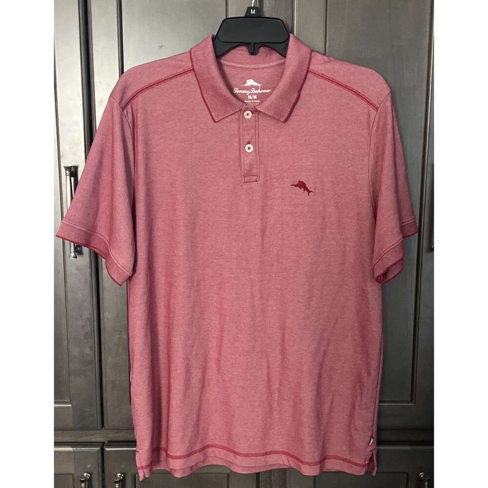 Tommy Bahama Marlin Around Polo Shirt Men's Medium Candy Rose Short Sleeve
